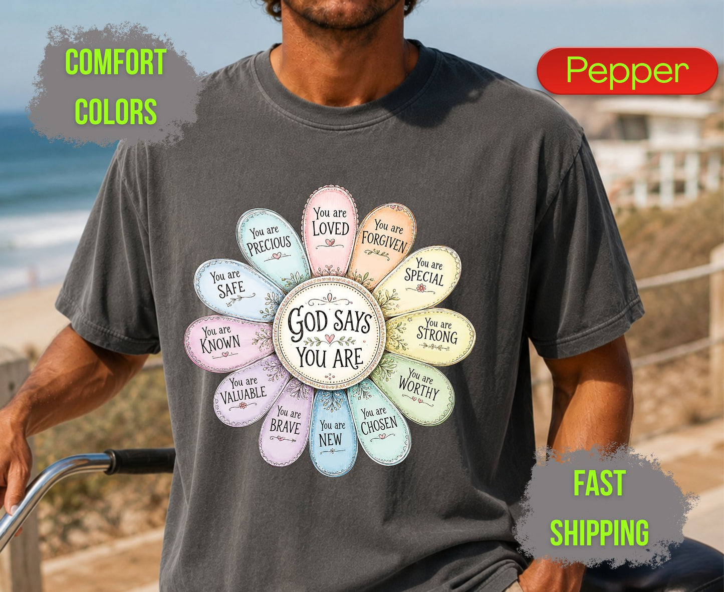 God Says You Are Comfort Colors T Shirts Pastel Daisy Floral Tee Christian Affirmations Who I Am In Christ Shirt Religious Identity Gifts