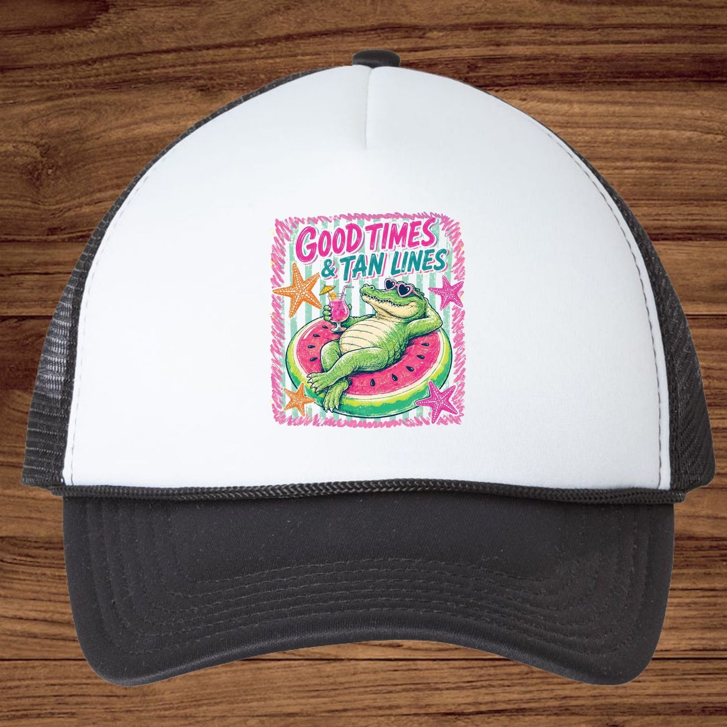 Good Times & Tan Lines Alligator DTF Transfer Ready to Press Summer Vacation UV DTF Sticker Watermelon Float Heat Transfer for Shirts