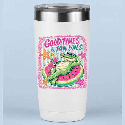 Good Times & Tan Lines Alligator DTF Transfer Ready to Press Summer Vacation UV DTF Sticker Watermelon Float Heat Transfer for Shirts