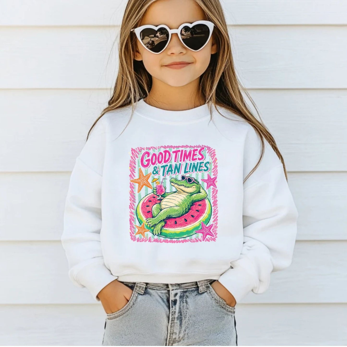 Good Times & Tan Lines Alligator DTF Transfer Ready to Press Summer Vacation UV DTF Sticker Watermelon Float Heat Transfer for Shirts