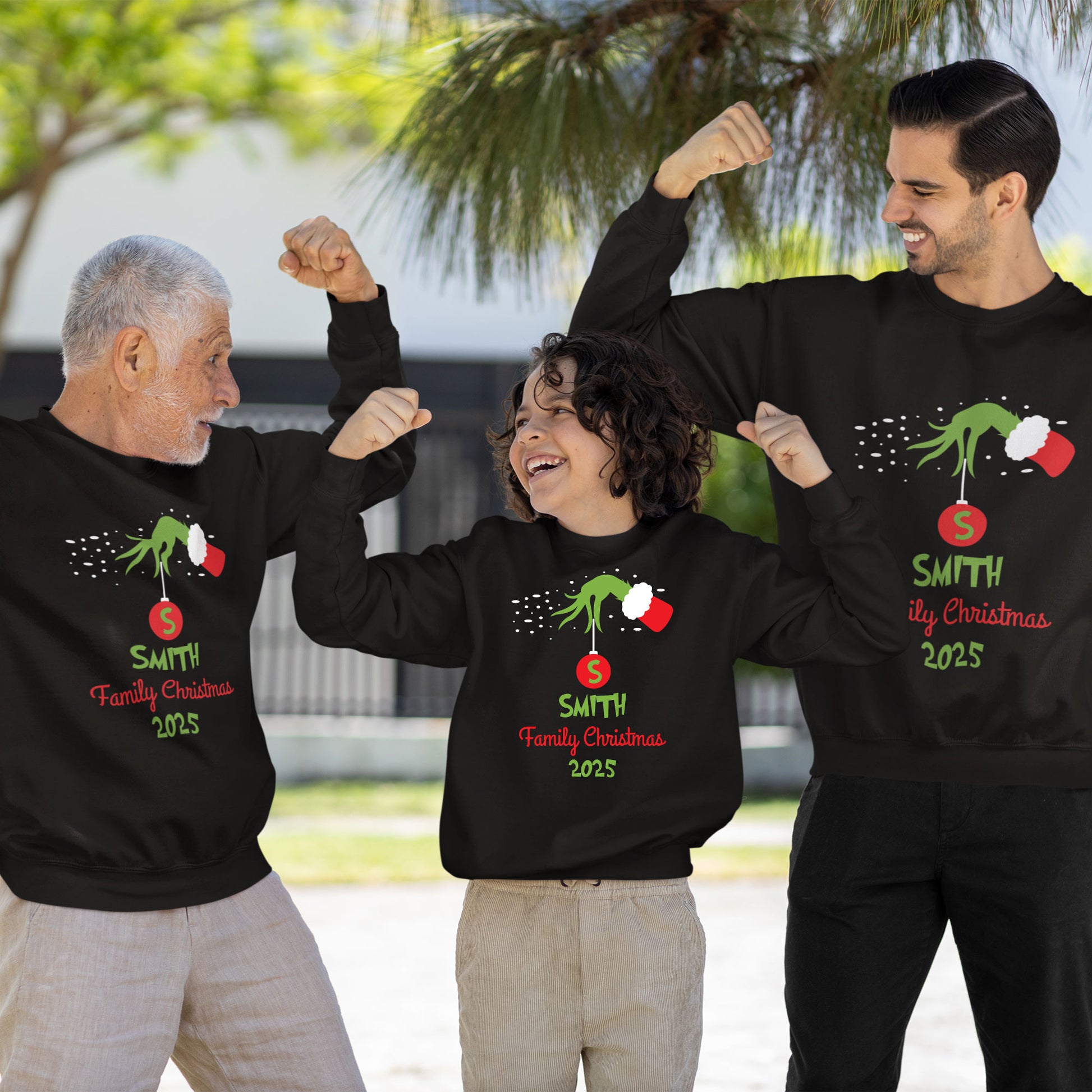 Grinchy Personalized Family Christmas 2025 Sweatshirt Custom Name X-mas T Shirts For Adult Kids Baby Holiday Family Gift Tees