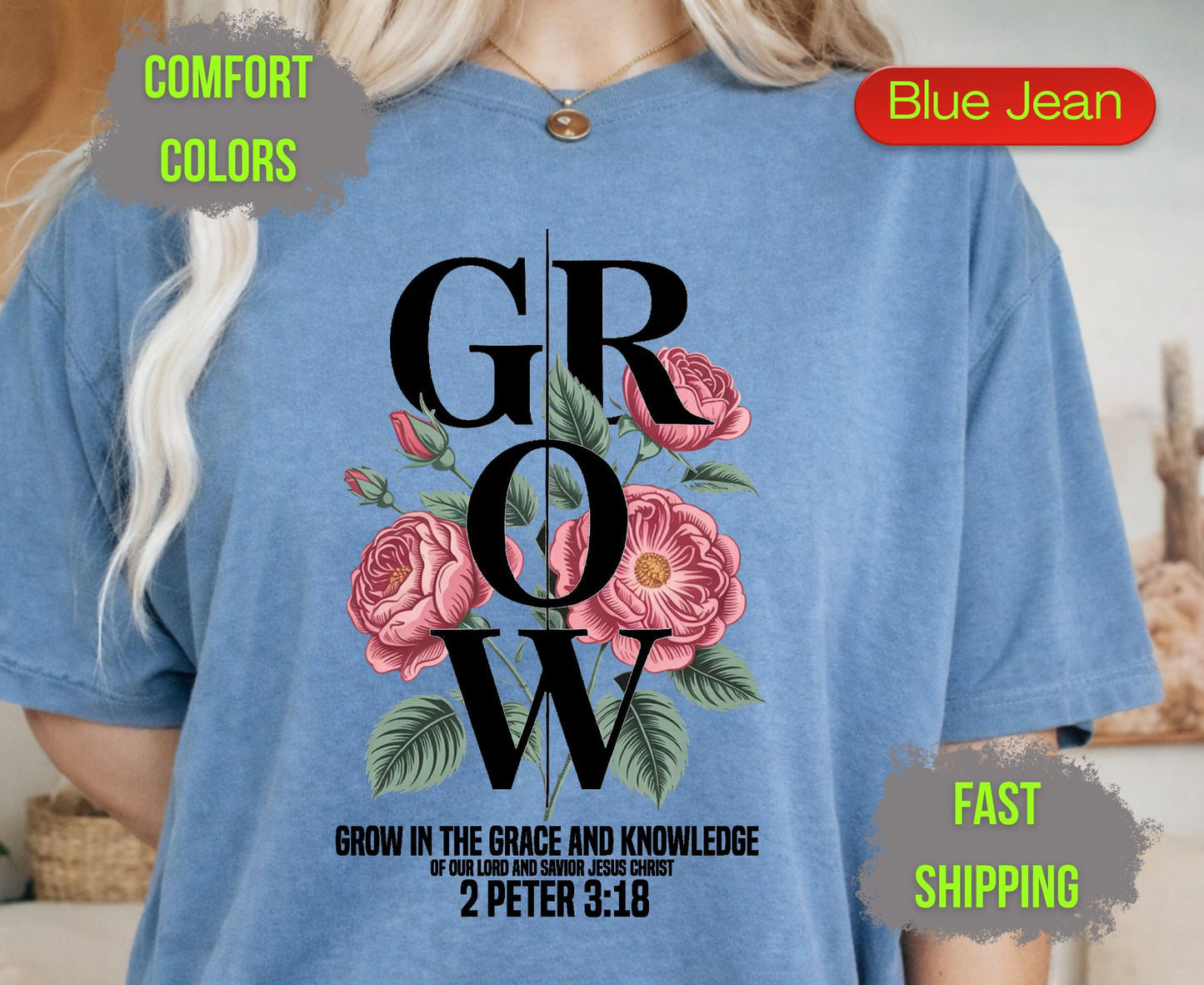 Grow Floral Comfort Colors T Shirts Vintage Rose Tee Cute Botanical Wildflower Shirt Cottagecore Garden Graphic Gifts for Flower Lovers
