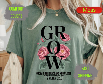 Grow Floral Comfort Colors T Shirts Vintage Rose Tee Cute Botanical Wildflower Shirt Cottagecore Garden Graphic Gifts for Flower Lovers