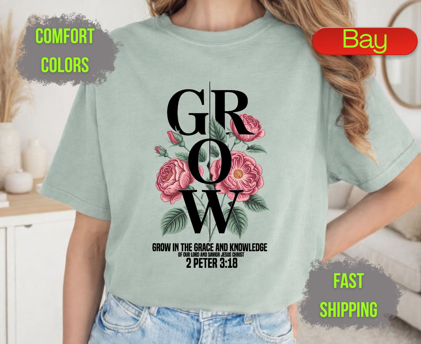 Grow Floral Comfort Colors T Shirts Vintage Rose Tee Cute Botanical Wildflower Shirt Cottagecore Garden Graphic Gifts for Flower Lovers