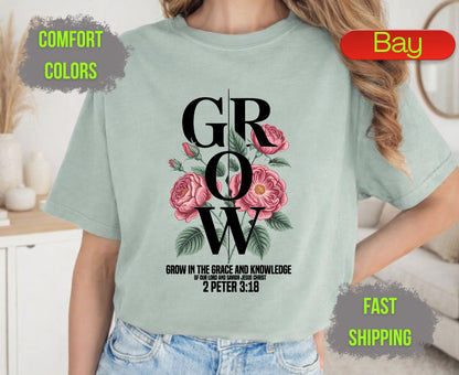 Grow Floral Comfort Colors T Shirts Vintage Rose Tee Cute Botanical Wildflower Shirt Cottagecore Garden Graphic Gifts for Flower Lovers