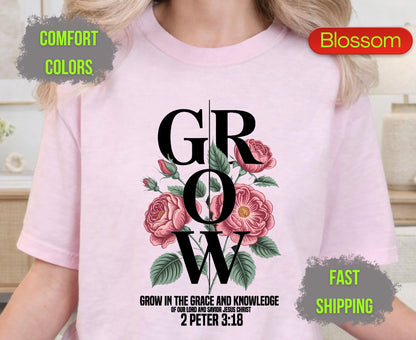 Grow Floral Comfort Colors T Shirts Vintage Rose Tee Cute Botanical Wildflower Shirt Cottagecore Garden Graphic Gifts for Flower Lovers