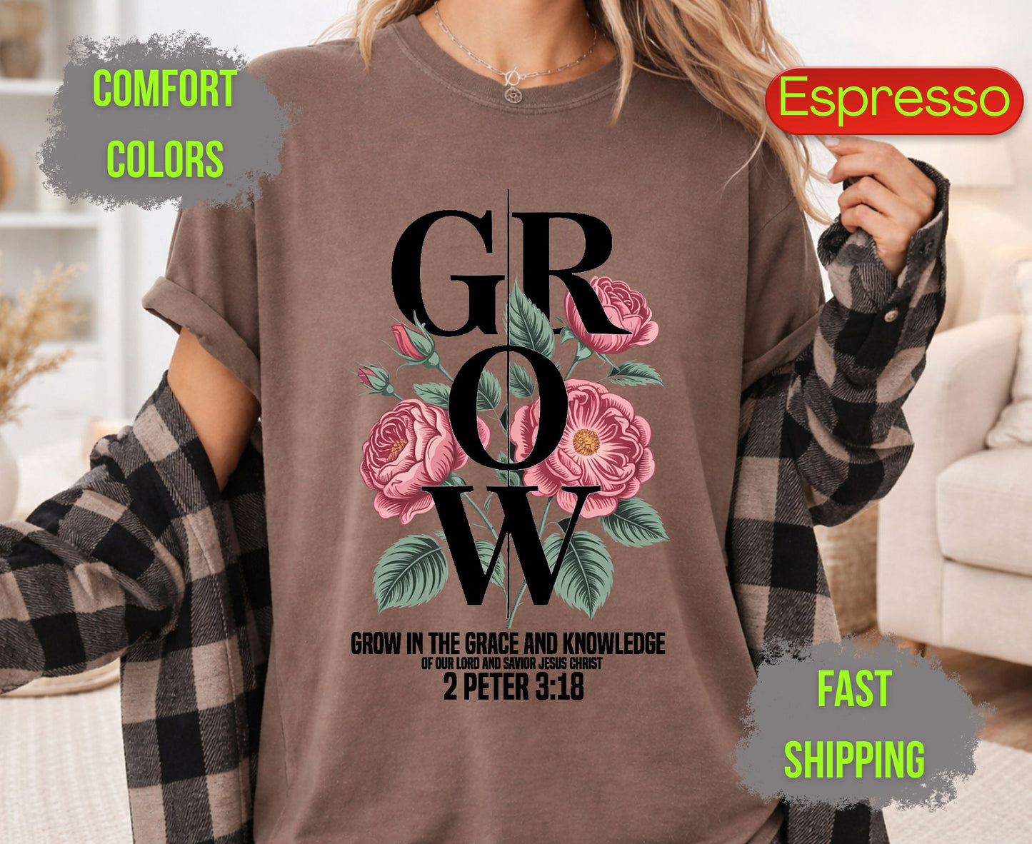 Grow Floral Comfort Colors T Shirts Vintage Rose Tee Cute Botanical Wildflower Shirt Cottagecore Garden Graphic Gifts for Flower Lovers