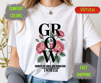 Grow Floral Comfort Colors T Shirts Vintage Rose Tee Cute Botanical Wildflower Shirt Cottagecore Garden Graphic Gifts for Flower Lovers