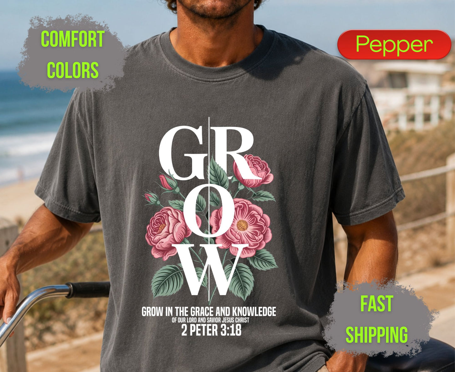 Grow Floral Comfort Colors T Shirts Vintage Rose Tee Cute Botanical Wildflower Shirt Cottagecore Garden Graphic Gifts for Flower Lovers