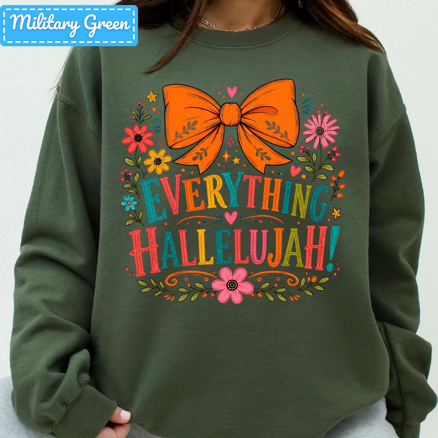 Hallelujah Floral Christian T-Shirt, Orange Bow Thanksgiving Sweatshirt