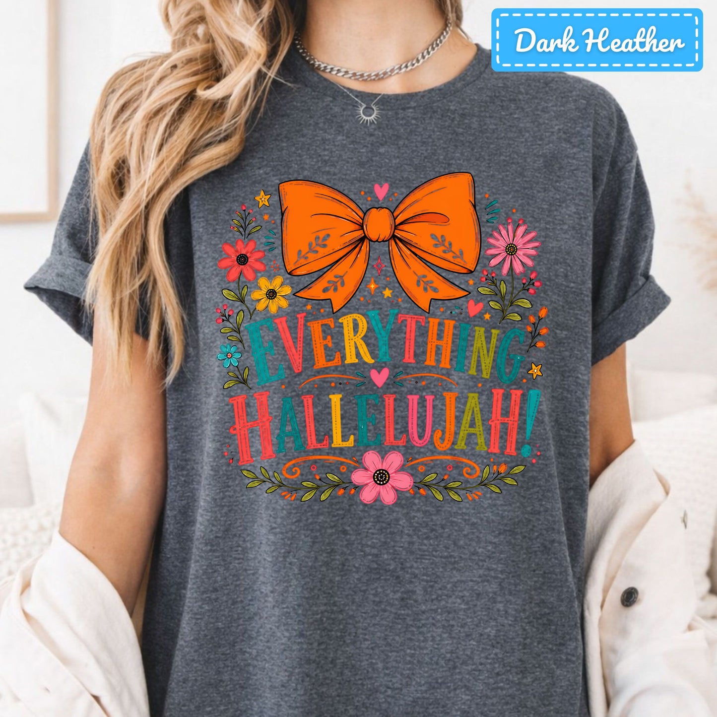 Hallelujah Floral Christian T-Shirt, Orange Bow Thanksgiving Sweatshirt