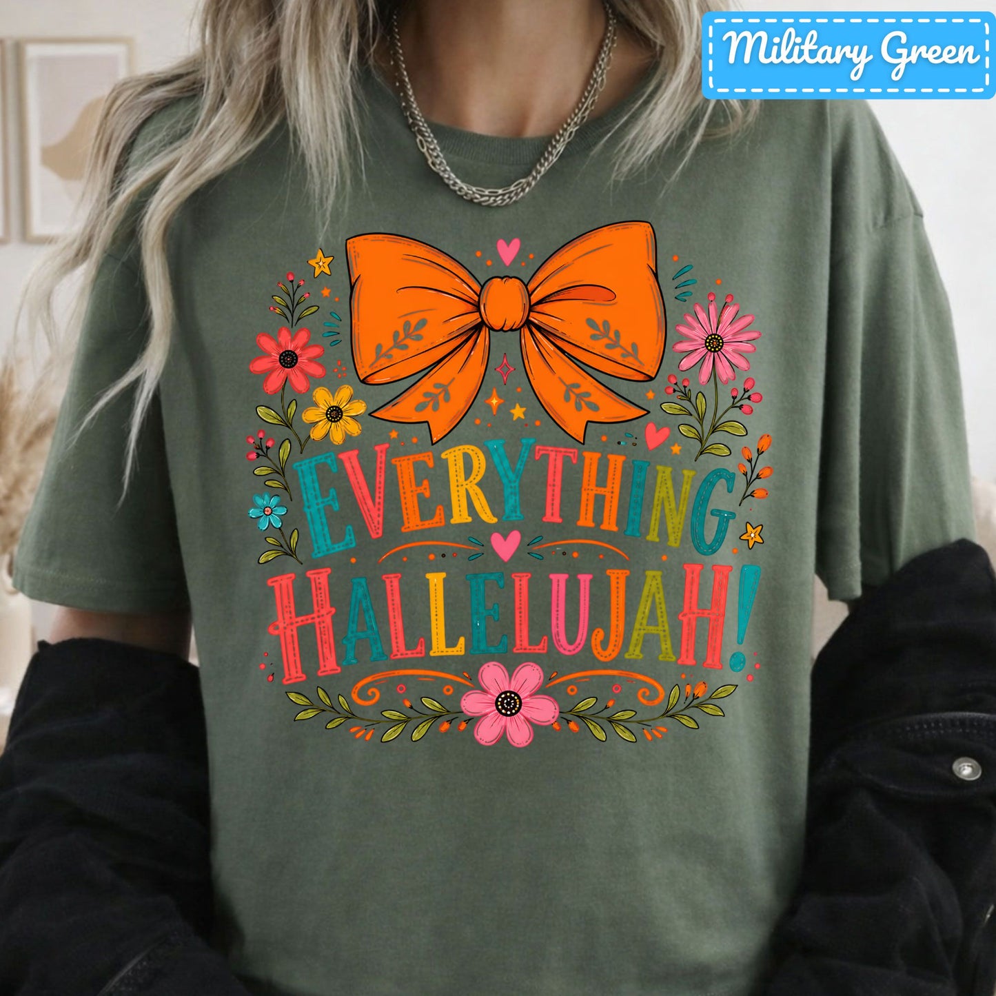 Hallelujah Floral Christian T-Shirt, Orange Bow Thanksgiving Sweatshirt