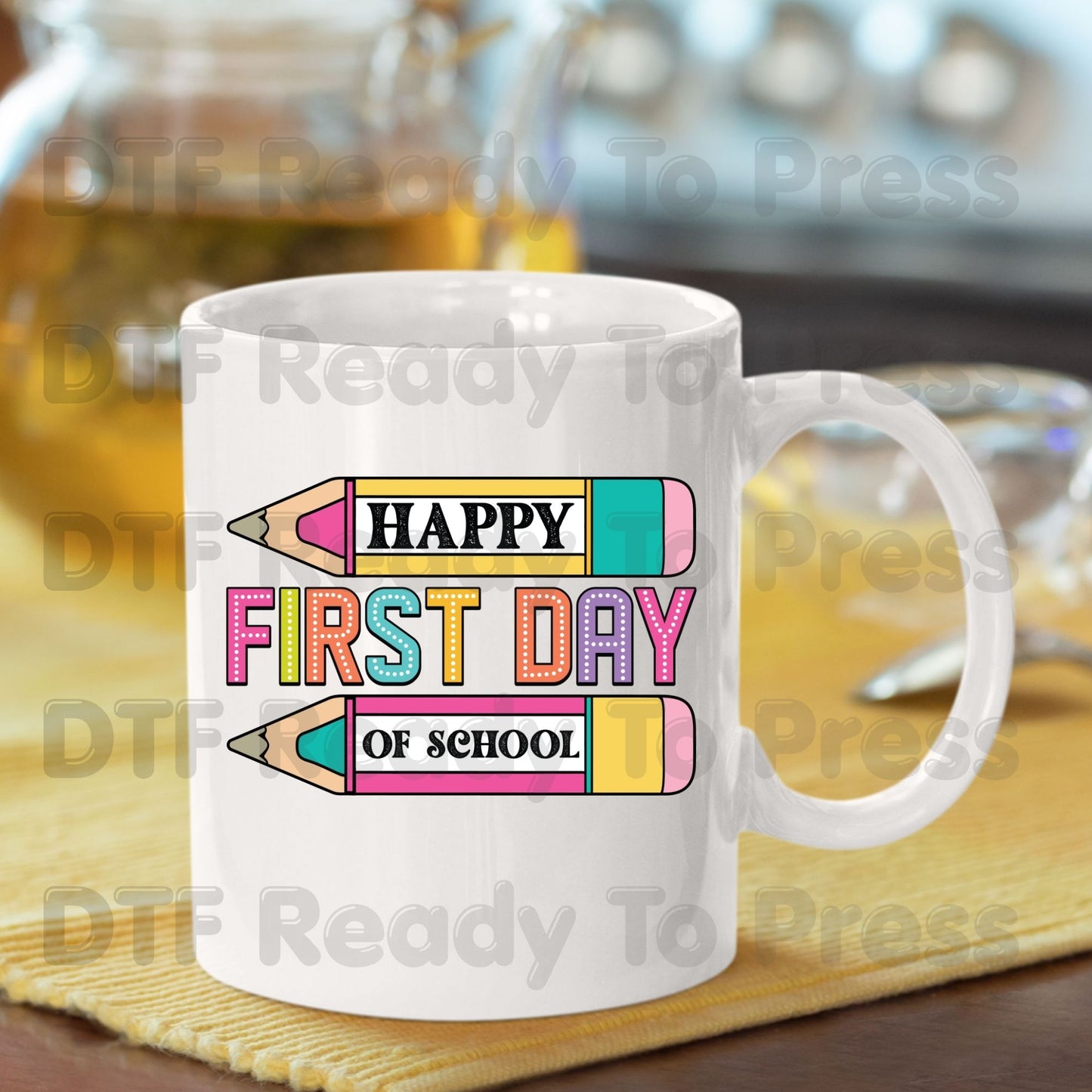Happy First Day of School DTF Transfer Ready to Press Retro Pencil Teacher Student Back to School Heat Transfer for Shirts UV Sticker Prints