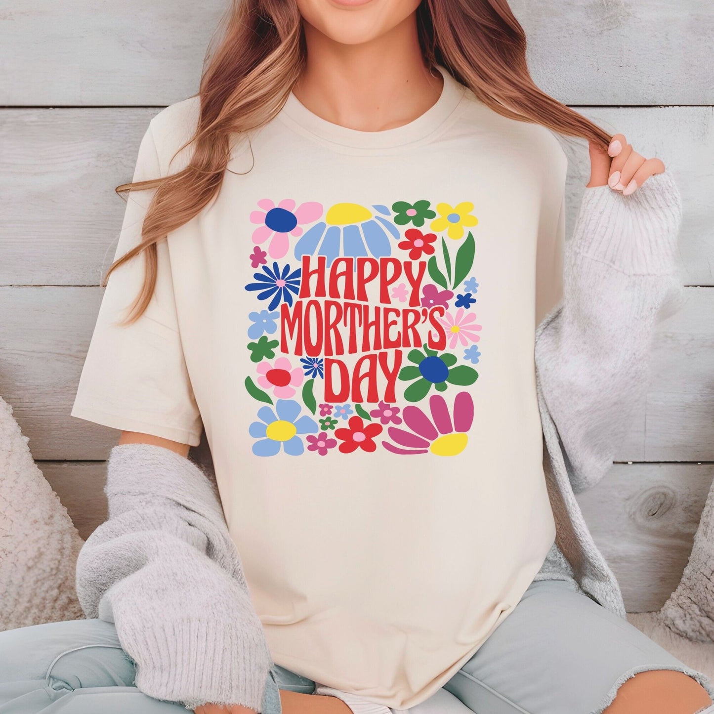 Happy Mother's Day DTF Transfer ready to Press Retro Flowers Mama Heat Transfer for Shirts Mom UV Sticker Print Mommy Iron on Transfer