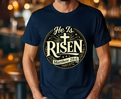 He Is Risen T Shirt Matthew 28:6 Christian Easter Shirt Religious Jesus Tee Faith Gift Sunday School Outfit Adult Youth Toddler Baby Shirt