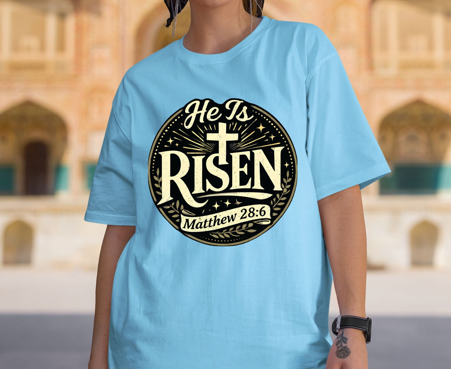 He Is Risen T Shirt Matthew 28:6 Christian Easter Shirt Religious Jesus Tee Faith Gift Sunday School Outfit Adult Youth Toddler Baby Shirt
