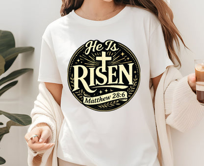 He Is Risen T Shirt Matthew 28:6 Christian Easter Shirt Religious Jesus Tee Faith Gift Sunday School Outfit Adult Youth Toddler Baby Shirt
