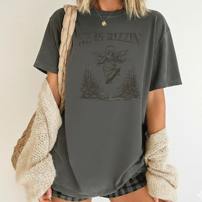 He Is Rizzin Comfort Colors T Shirts Funny Jesus Skateboarding Sweatshirt Vintage Christian Meme Sarcastic Faith Based Sweater