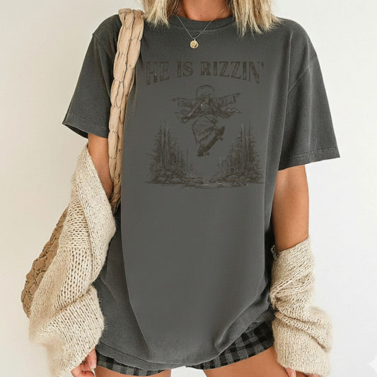 He Is Rizzin Comfort Colors T Shirts Funny Jesus Skateboarding Sweatshirt Vintage Christian Meme Sarcastic Faith Based Sweater