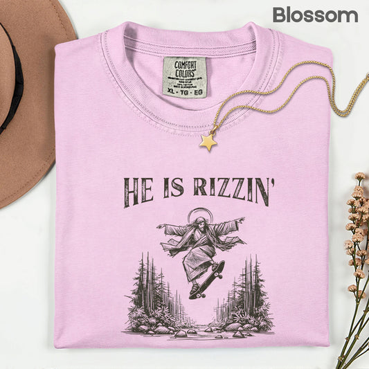 He Is Rizzin Comfort Colors T Shirts Funny Jesus Skateboarding Sweatshirt Vintage Christian Meme Sarcastic Faith Based Sweater