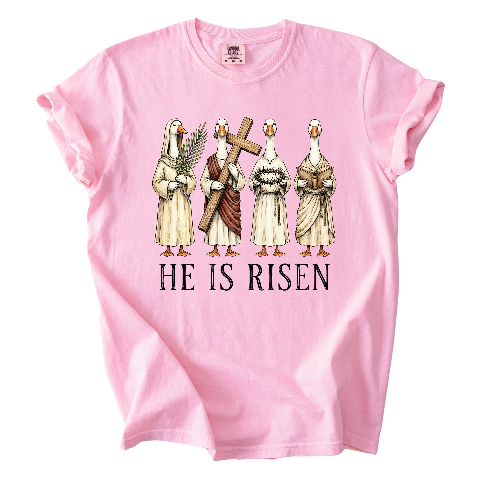 He is Risen Christian Easter Goose Comfort Colors T Shirt Bible Verse Tees Jesus Faith Apparel Tank Top Religious Long Sleeve