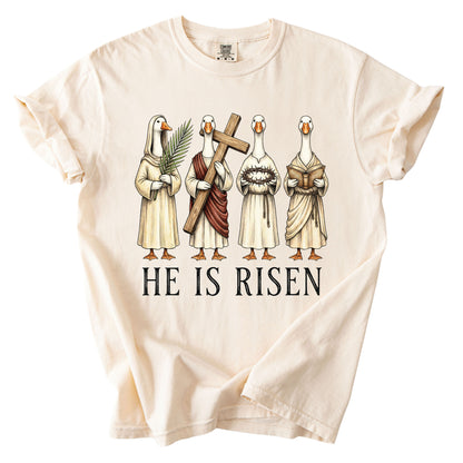 He is Risen Christian Easter Goose Comfort Colors T Shirt