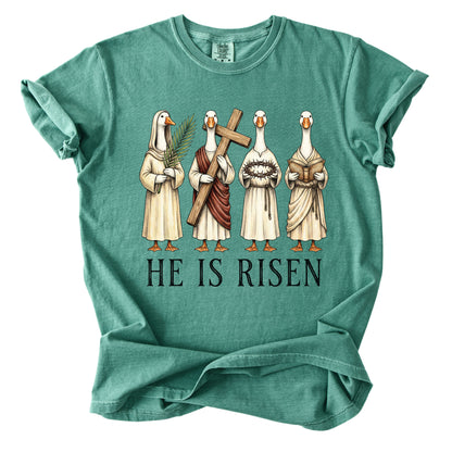 He is Risen Christian Easter Goose Comfort Colors T Shirt