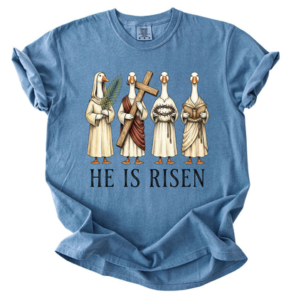 He is Risen Christian Easter Goose Comfort Colors T Shirt