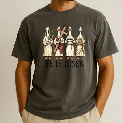 He is Risen Christian Easter Goose Comfort Colors T Shirt Bible Verse Tees Jesus Faith Apparel Tank Top Religious Long Sleeve