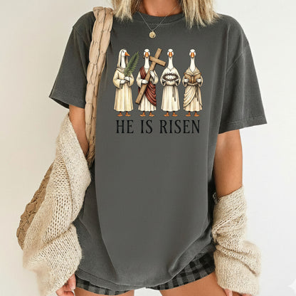 He is Risen Christian Easter Goose Comfort Colors T Shirt
