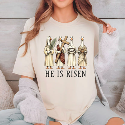 He is Risen Christian Easter Goose DTF Transfer Ready to Press Religious Apparel Heat Transfer for Shirts Bible Verse UV Sticker Prints