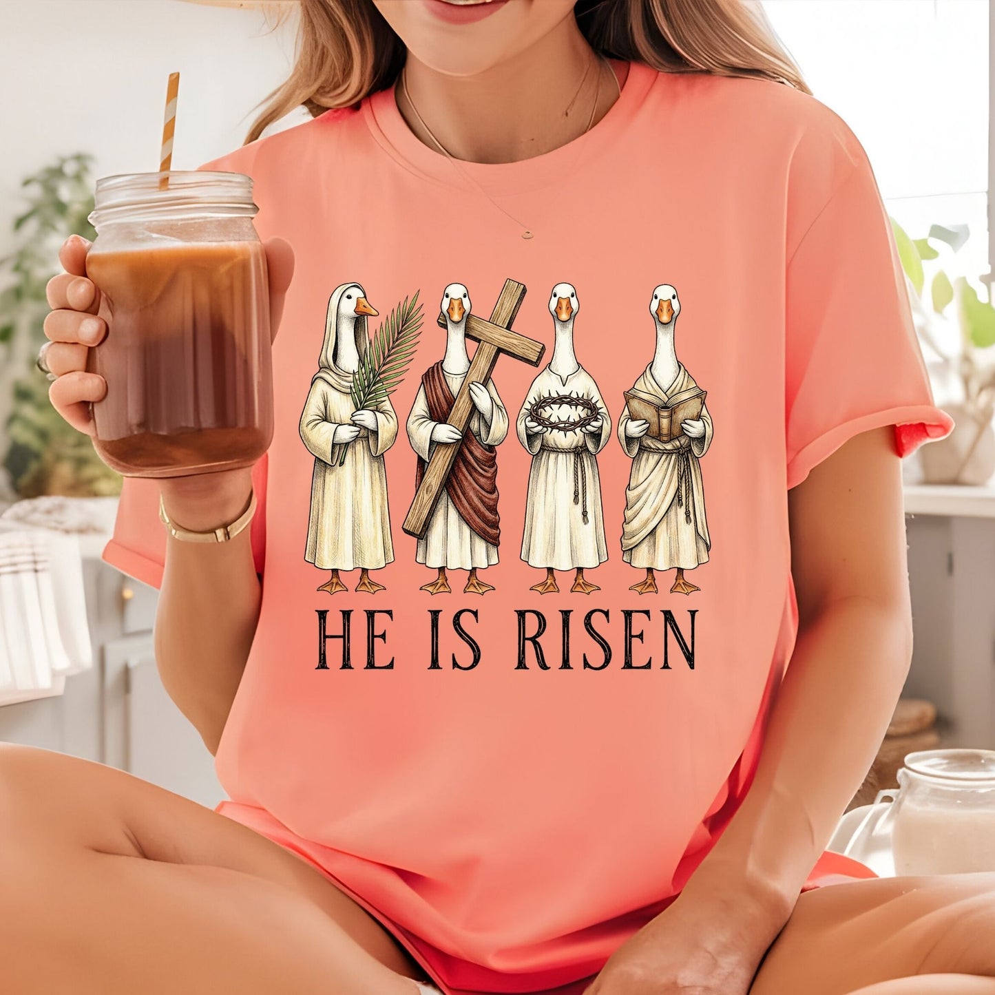 He is Risen Christian Easter Goose DTF Transfer Ready to Press