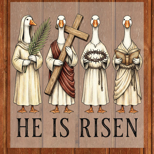 He is Risen Christian Easter Goose DTF Transfer Ready to Press Religious Apparel Heat Transfer for Shirts Bible Verse UV Sticker Prints