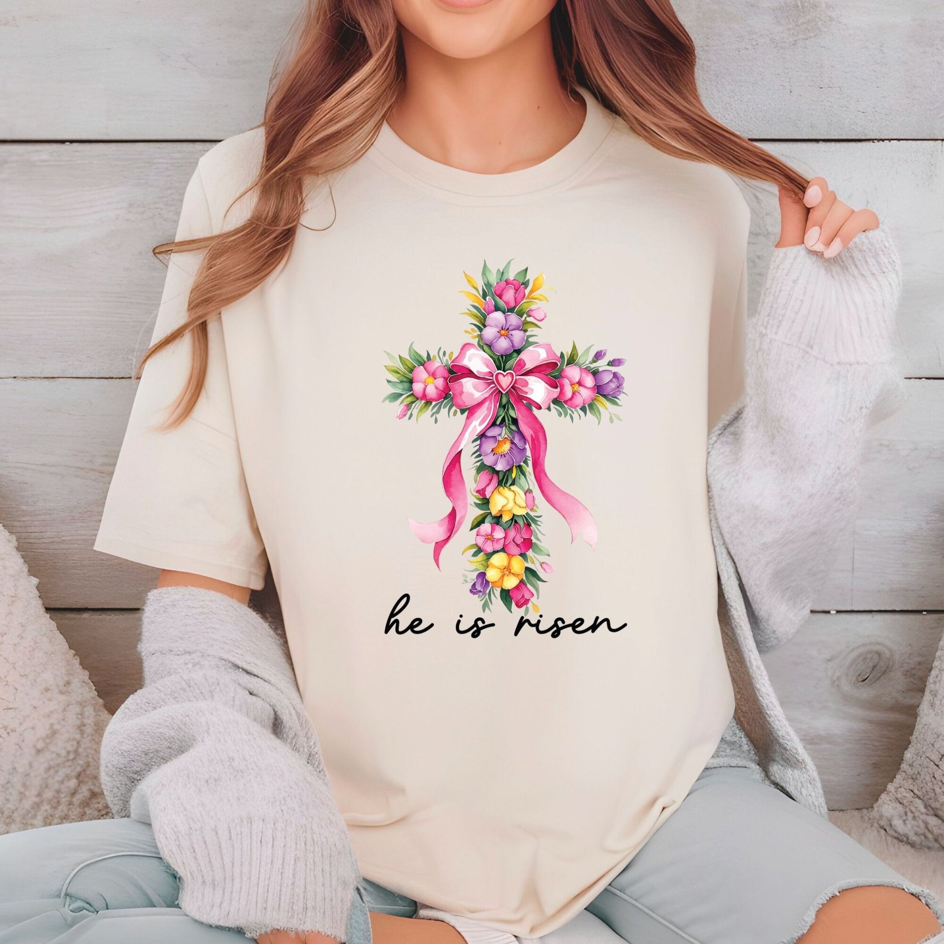 He is Risen DTF Transfer ready to Press Christian Easter Cross Heat Transfer for Shirts He is Risen UV Sticker Prints