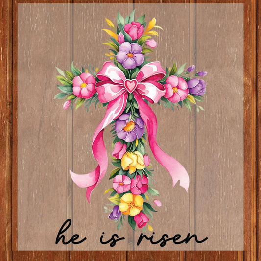 He is Risen DTF Transfer ready to Press Christian Easter Cross Heat Transfer for Shirts He is Risen UV Sticker Prints