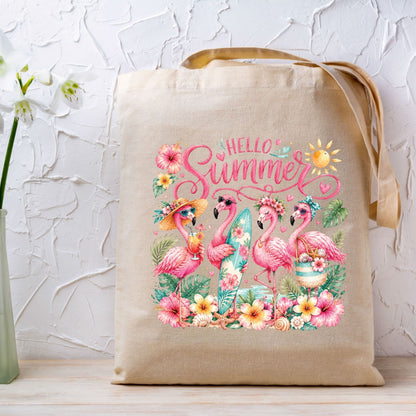 Hello Summer Flamingos DTF Transfer Ready to Press Tropical Beach UV DTF Sticker Flamingo Lover Heat Transfer for Shirts