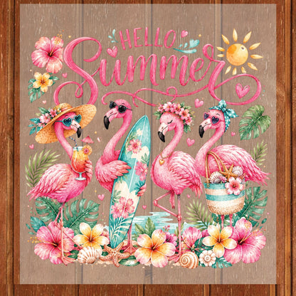Hello Summer Flamingos DTF Transfer Ready to Press Tropical Beach UV DTF Sticker Flamingo Lover Heat Transfer for Shirts