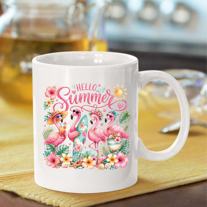 Hello Summer Flamingos DTF Transfer Ready to Press Tropical Beach UV DTF Sticker Flamingo Lover Heat Transfer for Shirts