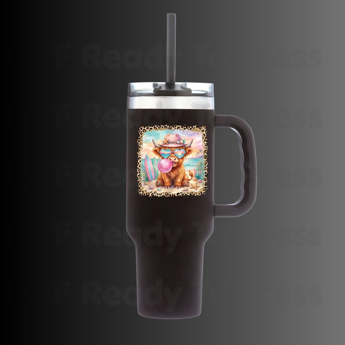 Highland Cow Beach Day Summer Vacation DTF Transfer Ready to Press Western Cow Surfboard Heat Transfer for Shirts UV Sticker Prints