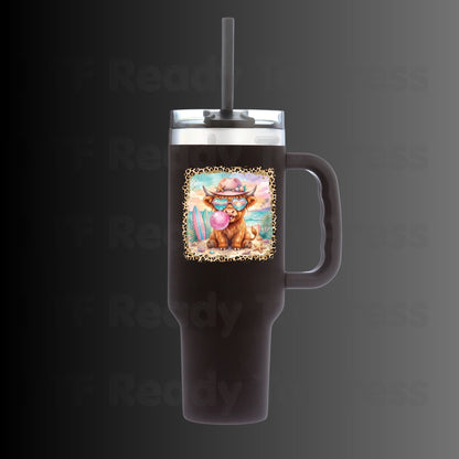 Highland Cow Beach Day Summer Vacation DTF Transfer Ready to Press Western Cow Surfboard Heat Transfer for Shirts UV Sticker Prints