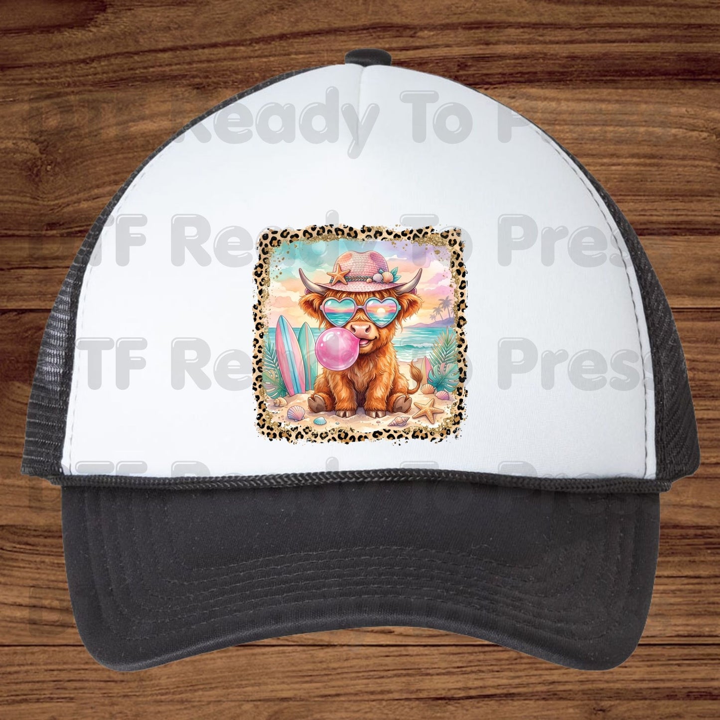 Highland Cow Beach Day Summer Vacation DTF Transfer Ready to Press Western Cow Surfboard Heat Transfer for Shirts UV Sticker Prints