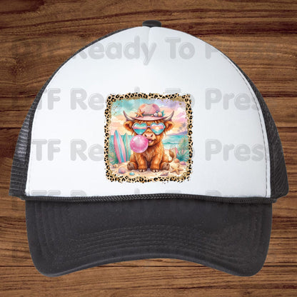 Highland Cow Beach Day Summer Vacation DTF Transfer Ready to Press Western Cow Surfboard Heat Transfer for Shirts UV Sticker Prints