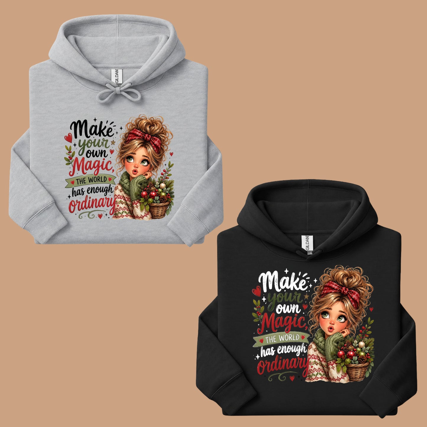 Make Your Own Magic Christmas Messy Bun Girl T-Shirt, Festive Holiday Quote Comfort Color Tee