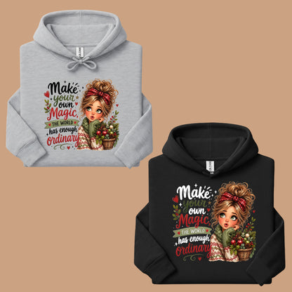 Make Your Own Magic Christmas Messy Bun Girl T-Shirt, Festive Holiday Quote Comfort Color Tee