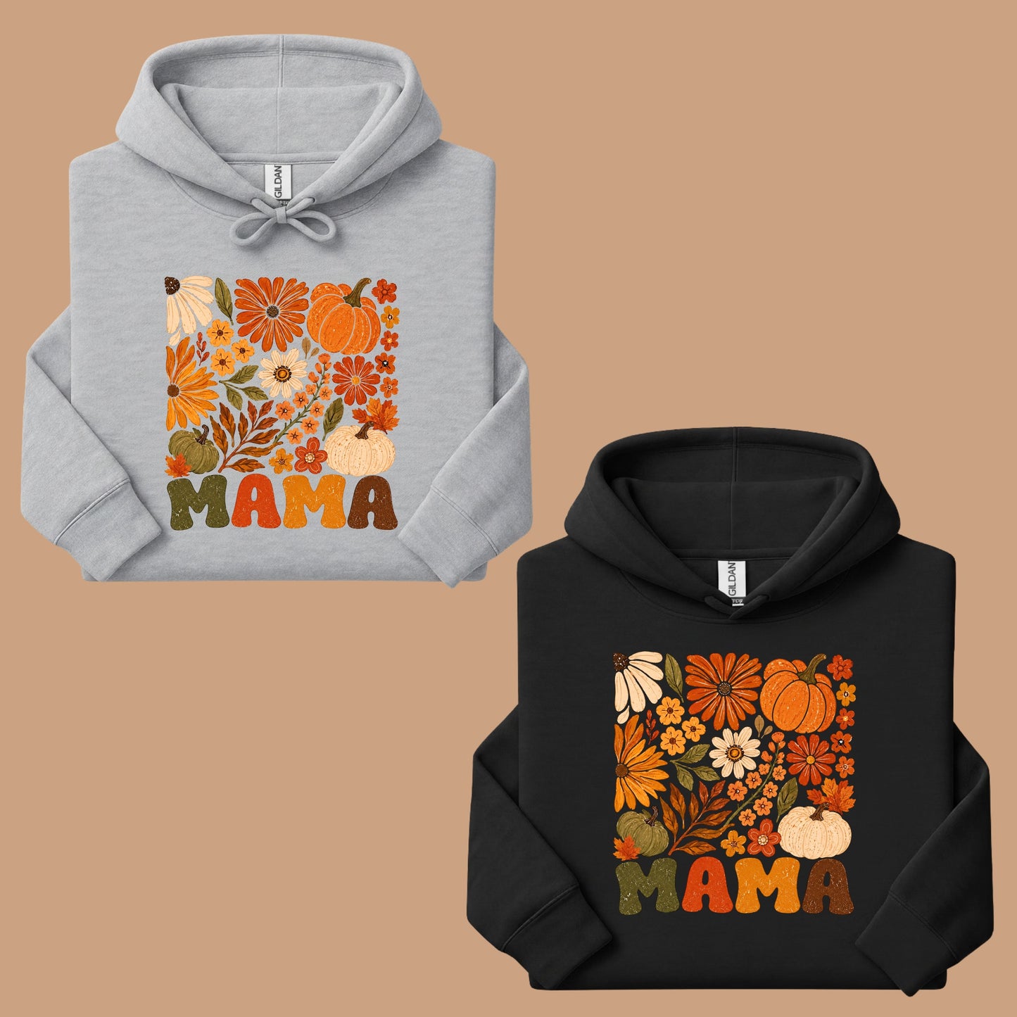 Mama Fall Floral Pumpkins T-Shirt, Retro Groovy Autumn Flowers Thanksgiving Comfort Color Tee