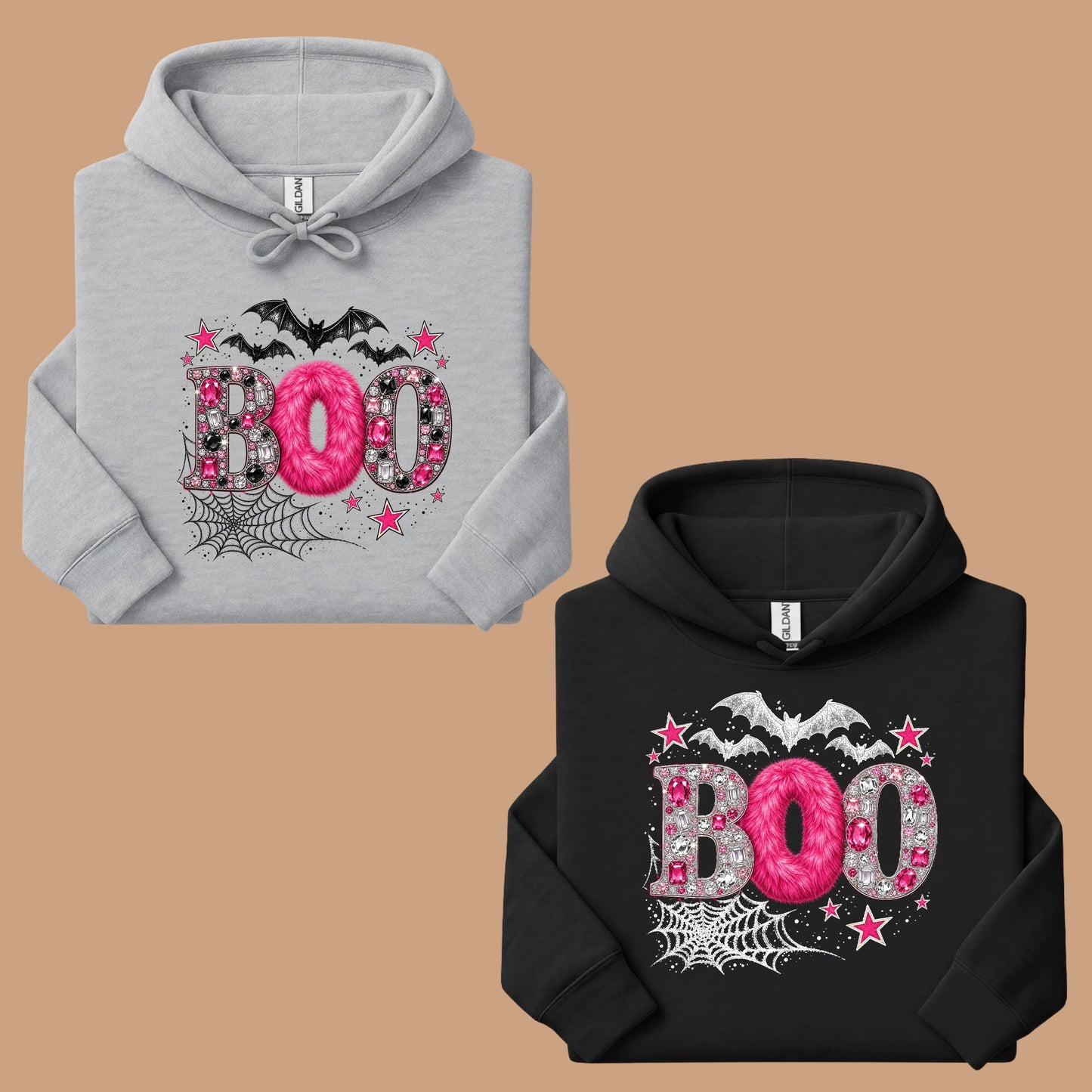Boo Pink Glitter Bats Halloween T-Shirt, Spider Web Sparkle Comfort Color Tee