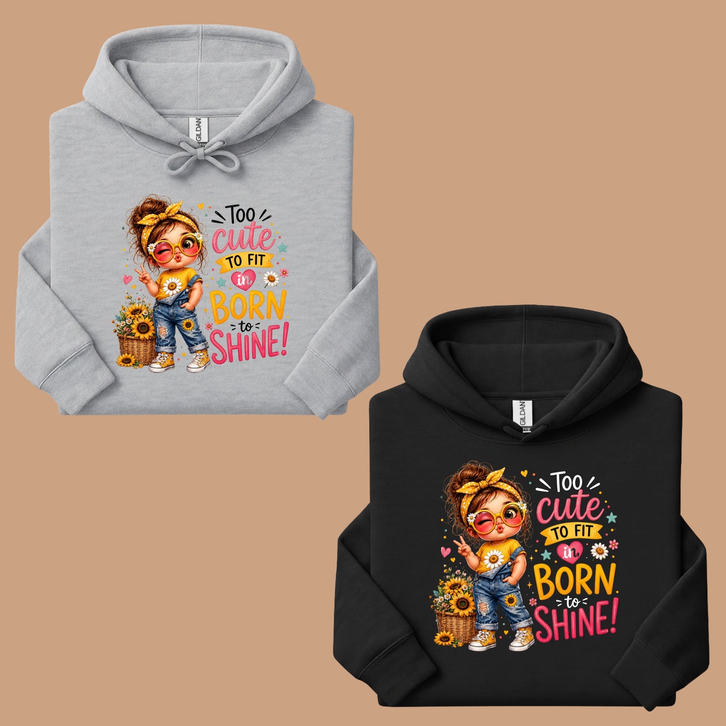 Too Cute to Fit In Born to Shine Little Girl T-Shirt, Sunflower Headband Tee