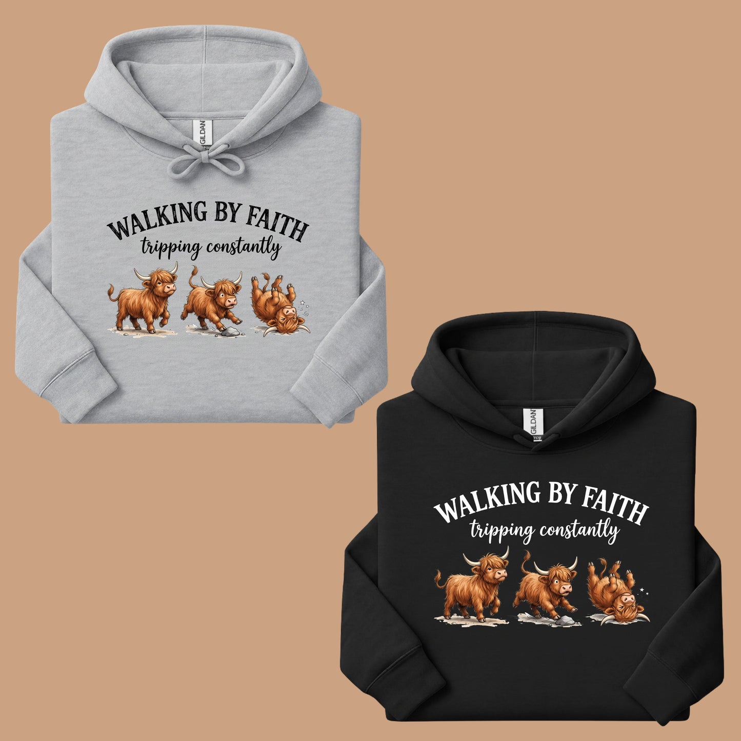 Walking by Faith Highland Cow T-Shirt, Tripping Constantly Funny Christian Quote Tee