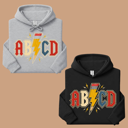 AB CD Lightning Bolt Pencil Teacher T-Shirt, Rock N Roll Back to School Comfort Color Tee