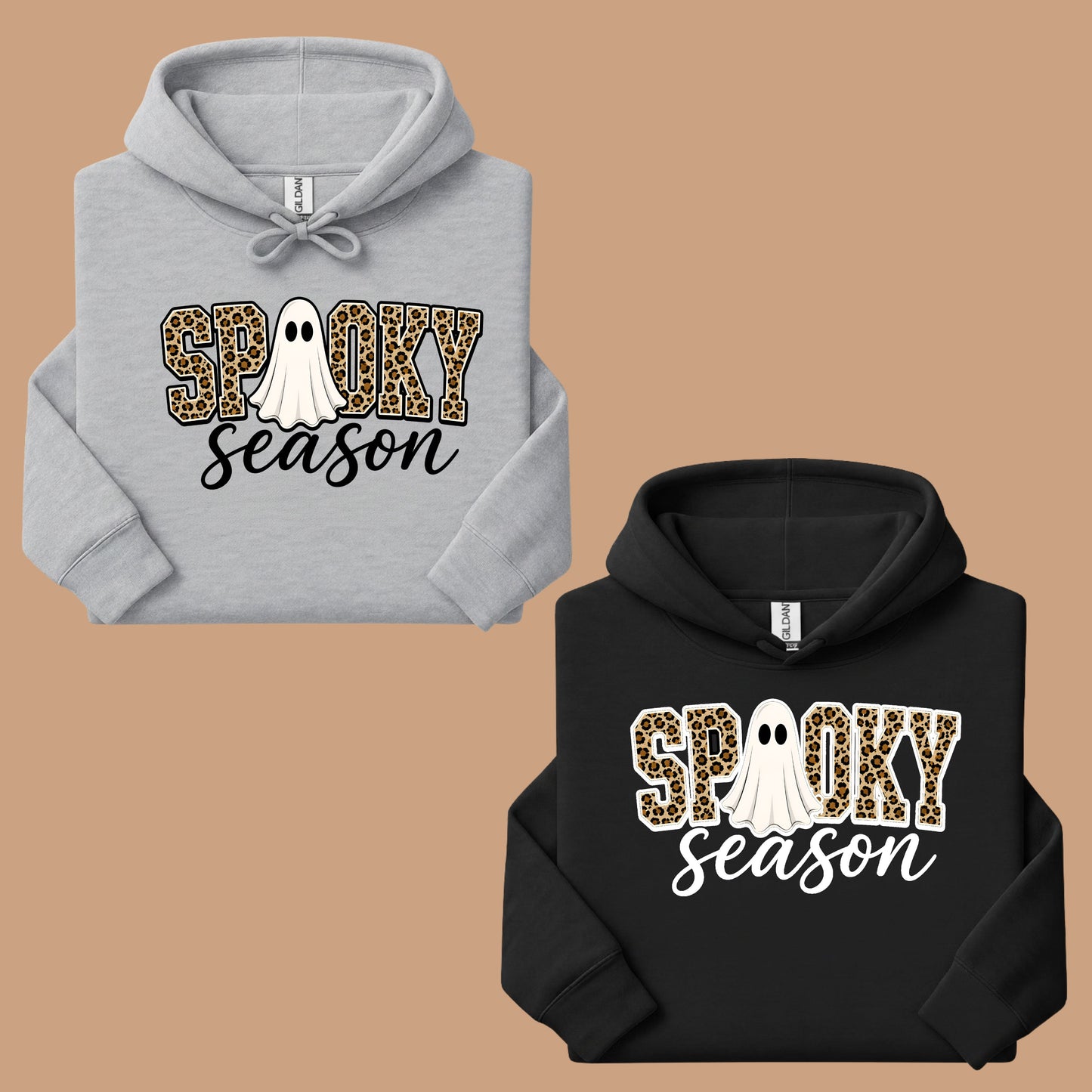 Halloween Spooky Season Ghost T-Shirt, Leopard Print Cheetah Varsity Letters Tee